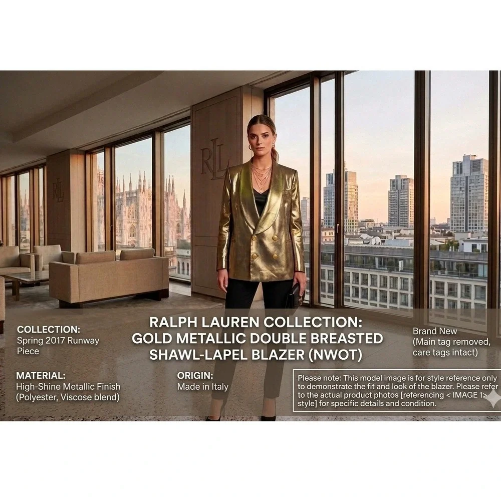 Ralph Lauren Collection‎ Gold Metallic Double Breasted Runway Blazer Italy 6/8